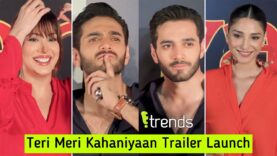 Wahaj Ali, Mehwish Hayat, Ramsha Khan at trailer launch or Teri Meri Kahaniyan in Karachi