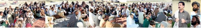 پشین ترین قومی موومنٹ کے مرکزی صدر حیات اللہ خان ترین اور دیگر کلی غینزئی میں پارٹی میں شمولیت کرنے والوں کارکنوں سے خطاب کر رہے ہیں