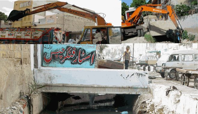 شاہ فیصل زون بلدیہ شرقی کے زیر اہتمام شاہ فیصل کالونی میں مون سون برسات سے قبل برساتی نالوں کی صفائی کا کام جاری