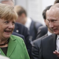 Vladimir Putin with Angela Merkel