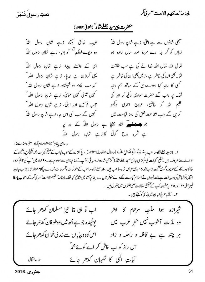 J. I. Qazilbash's Research at Na'at published in Sirinagar