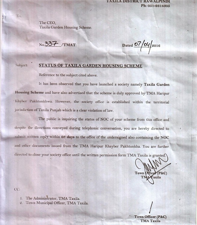 NOTICE OF TMA TAXILA