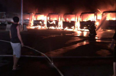 Saudi Arabia Protest Buses Fire
